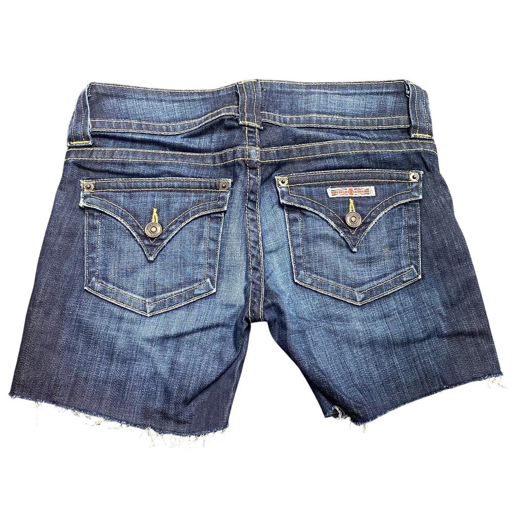 Hudson Elm Denim Cutoff Shorts Size 26 Dark Wash Low Rise Back Flap Raw Hem USA